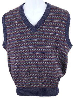 Men's Vintage The Fox Collection Wool Blend Sweater Vest Large Gray Design V-Nec